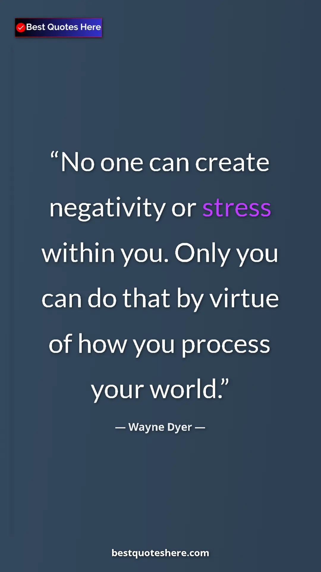 Pinterest quote poster by Wayne Dyer: "No one can create negativity or stress within you. Only you..."
