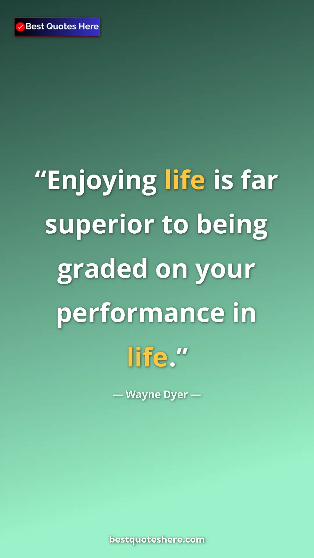 Pinterest quote poster by Wayne Dyer: "Enjoying life is far superior to being graded on your..."