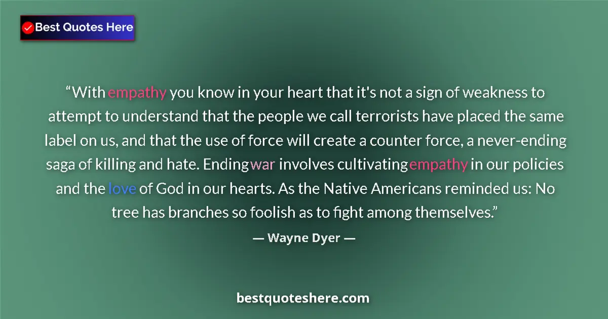 Quote by Wayne Dyer: With empathy you know in your heart that it's not a sign of weakness to attempt to understand that t...