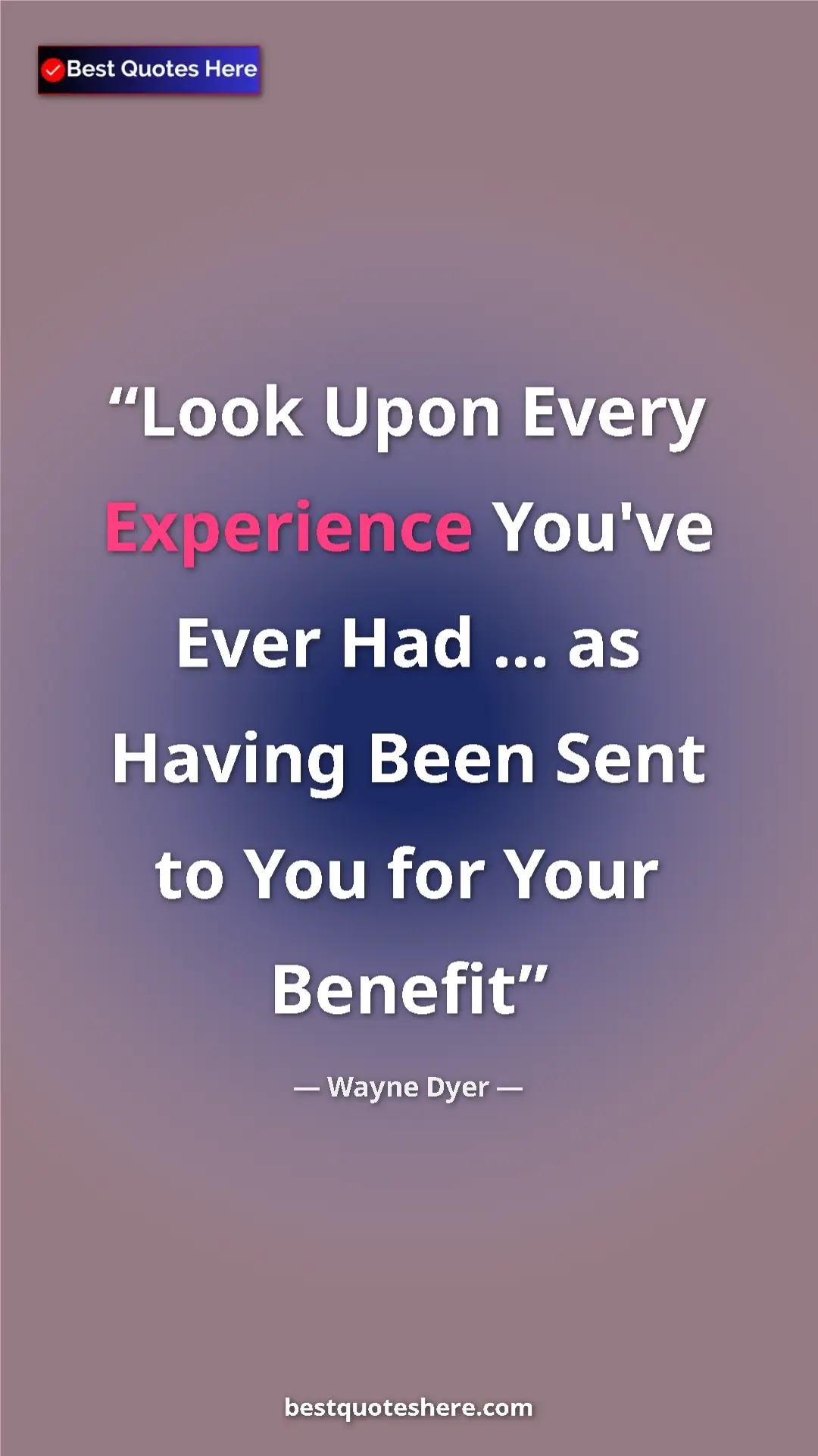 Pinterest quote poster by Wayne Dyer: "Look Upon Every Experience You've Ever Had ... as Having..."