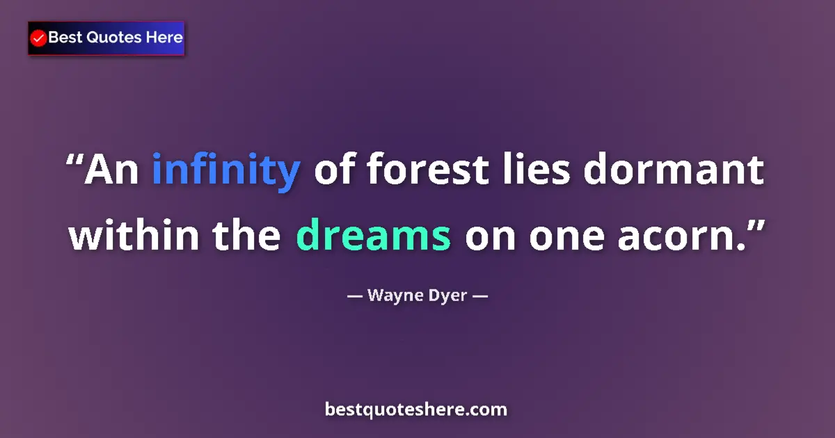 Quote by Wayne Dyer: An infinity of forest lies dormant within the dreams on one acorn....