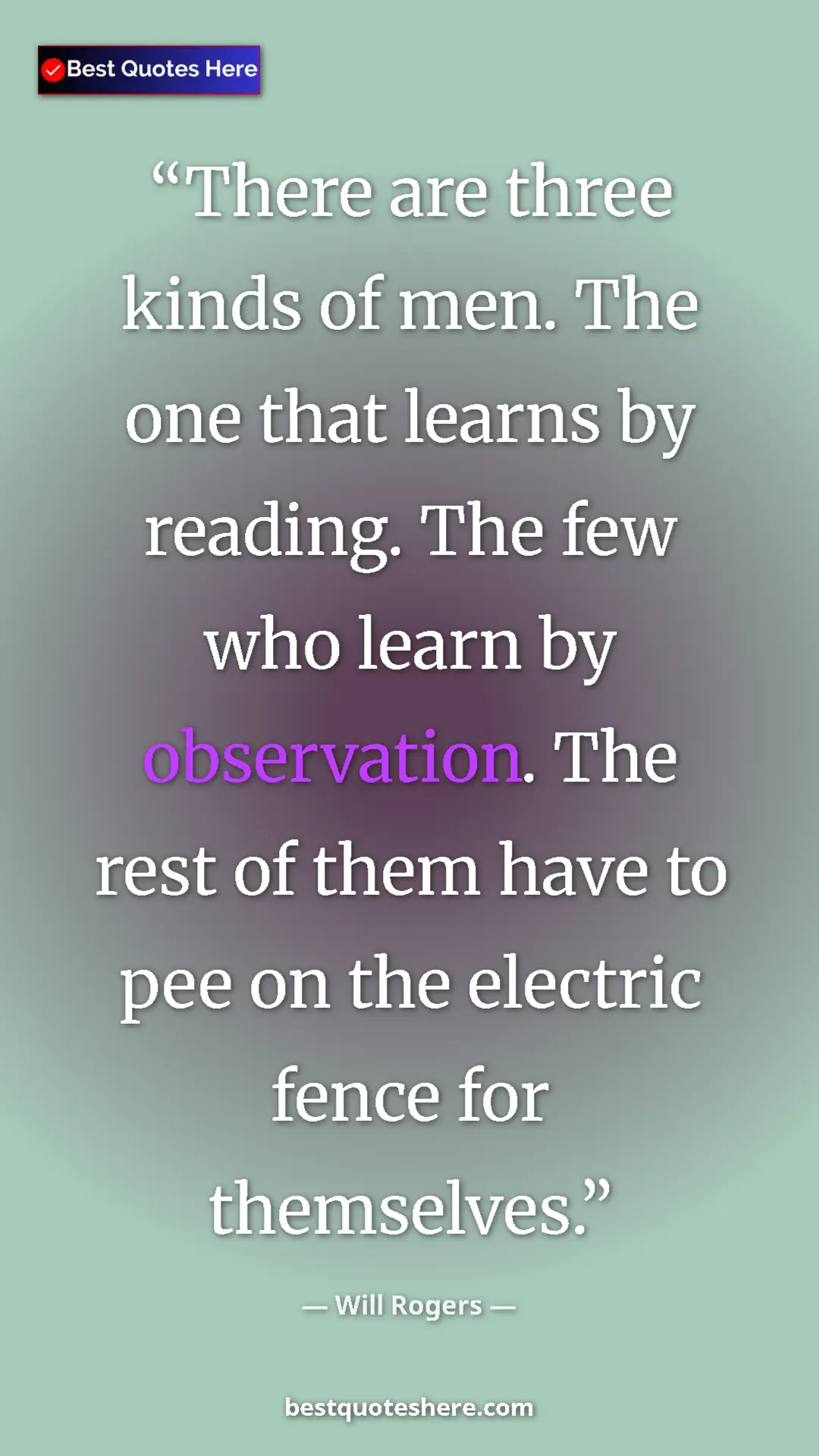 Pinterest quote poster by Will Rogers: "There are three kinds of men. The one that learns by..."