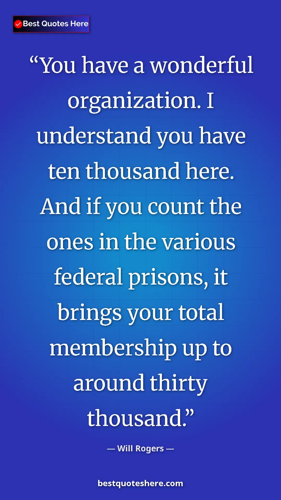 Pinterest quote poster by Will Rogers: "You have a wonderful organization. I understand you have..."