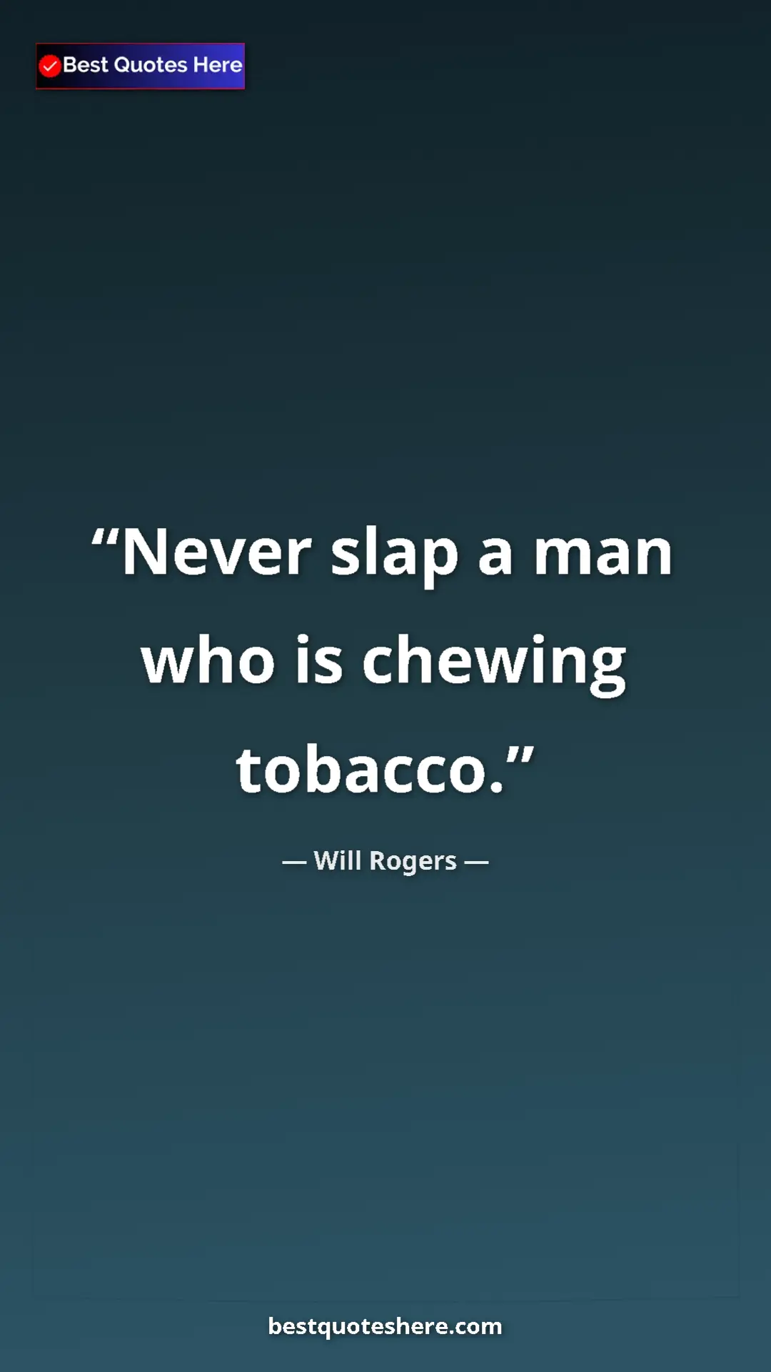 Pinterest quote poster by Will Rogers: "Never slap a man who is chewing tobacco."