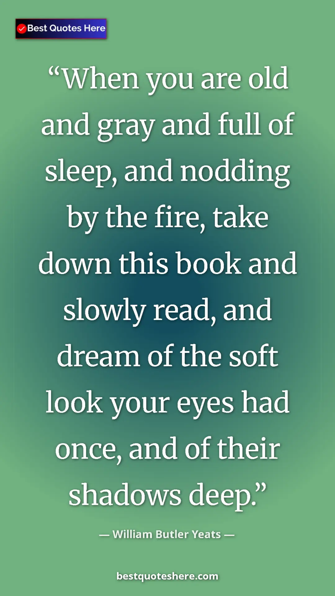 William Butler Yeats Quote Card: "When you are old and gray and full of sleep, and nodding by..." Pinterest quote poster by William Butler Yeats: "When you are old and gray and full of sleep, and nodding by..."