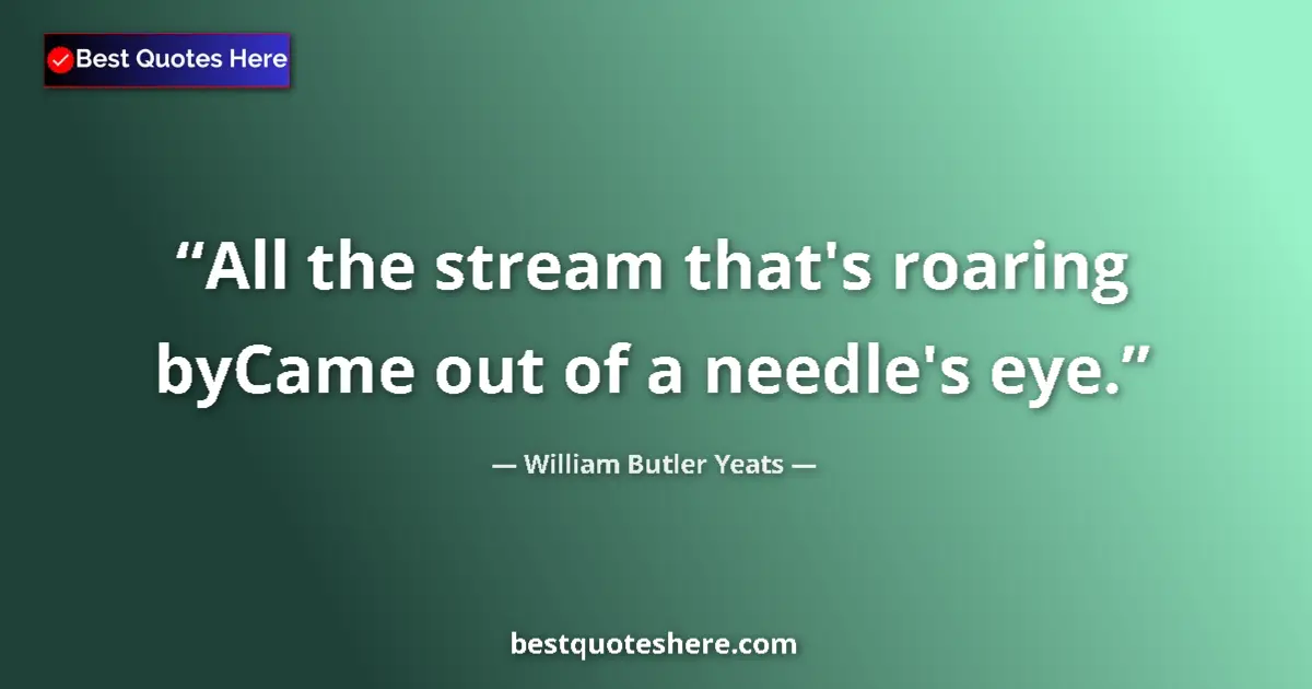 Quote by William Butler Yeats: All the stream that's roaring byCame out of a needle's eye....