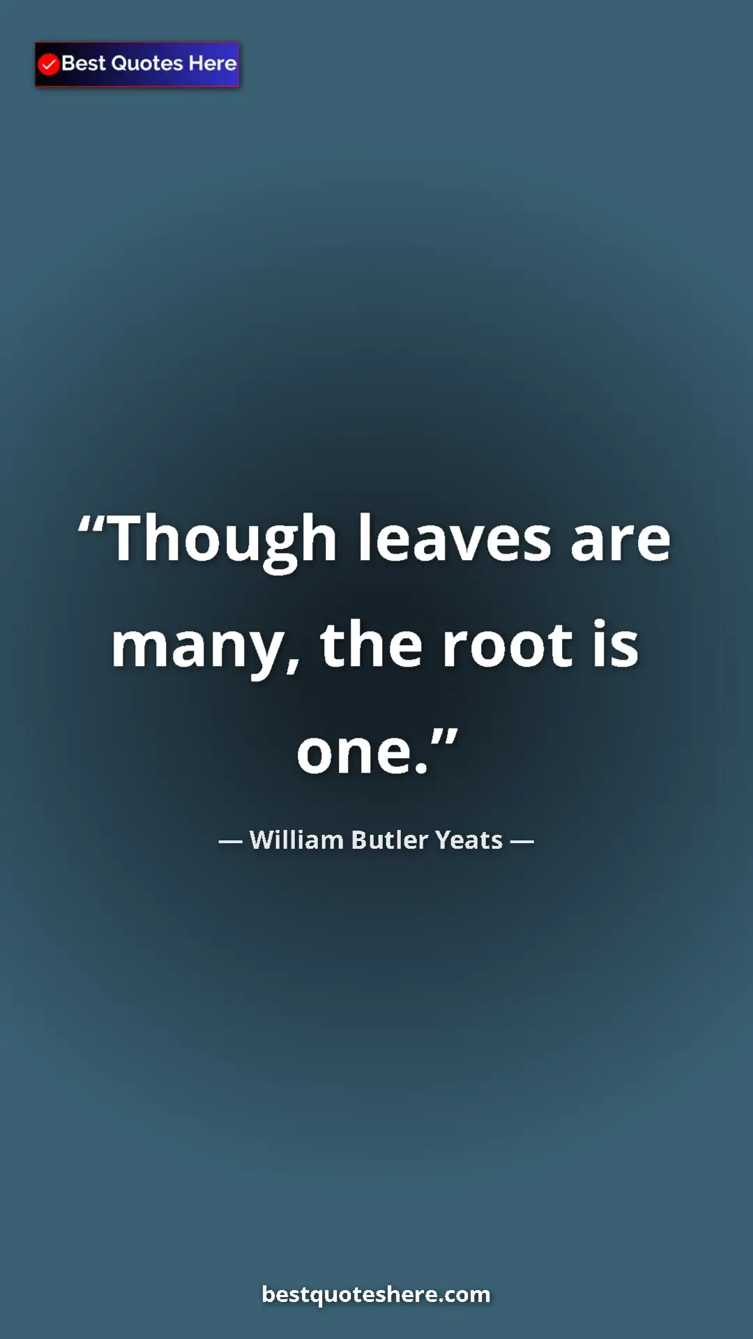 Pinterest quote poster by William Butler Yeats: "Though leaves are many, the root is one."