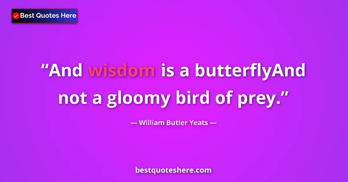 Quote by William Butler Yeats: And wisdom is a butterflyAnd not a gloomy bird of prey....
