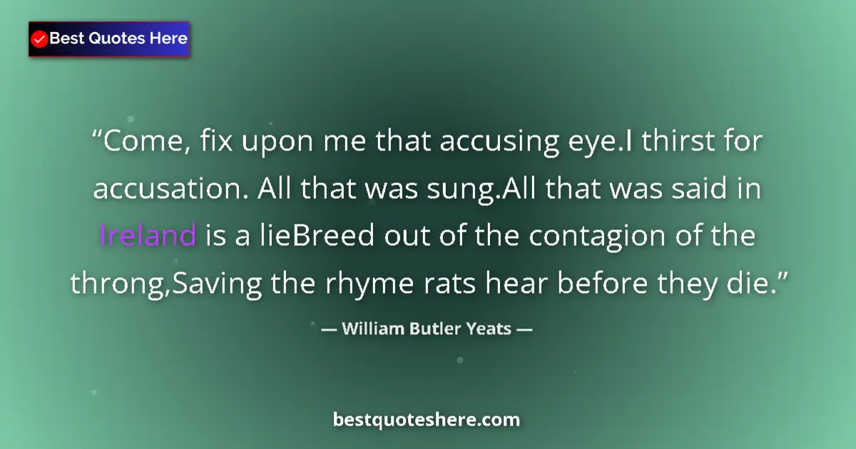 Quote by William Butler Yeats: Come, fix upon me that accusing eye.I thirst for accusation. All that was sung.All that was said in ...