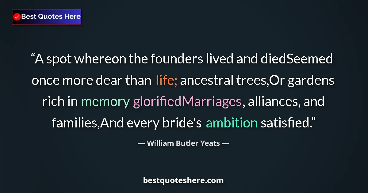 Quote by William Butler Yeats: A spot whereon the founders lived and diedSeemed once more dear than life; ancestral trees,Or garden...