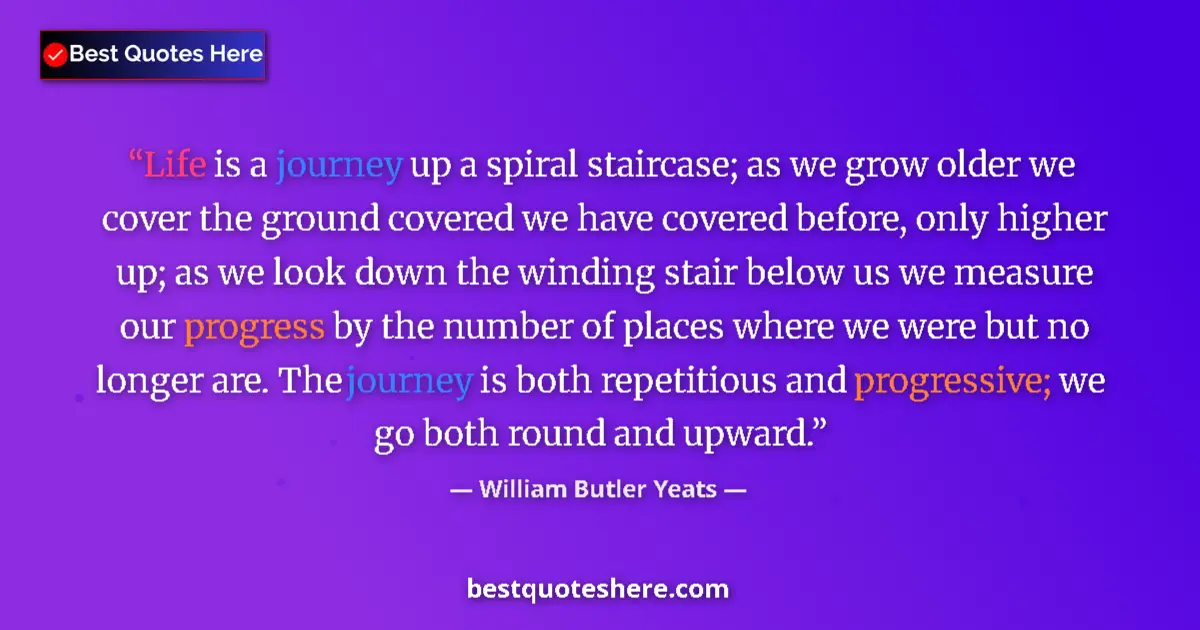 Quote by William Butler Yeats: Life is a journey up a spiral staircase; as we gro