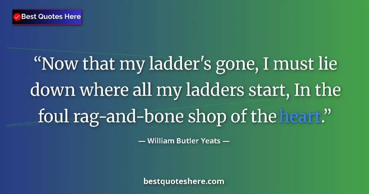 Quote by William Butler Yeats: Now that my ladder's gone, I must lie down where all my ladders start, In the foul rag-and-bone shop...