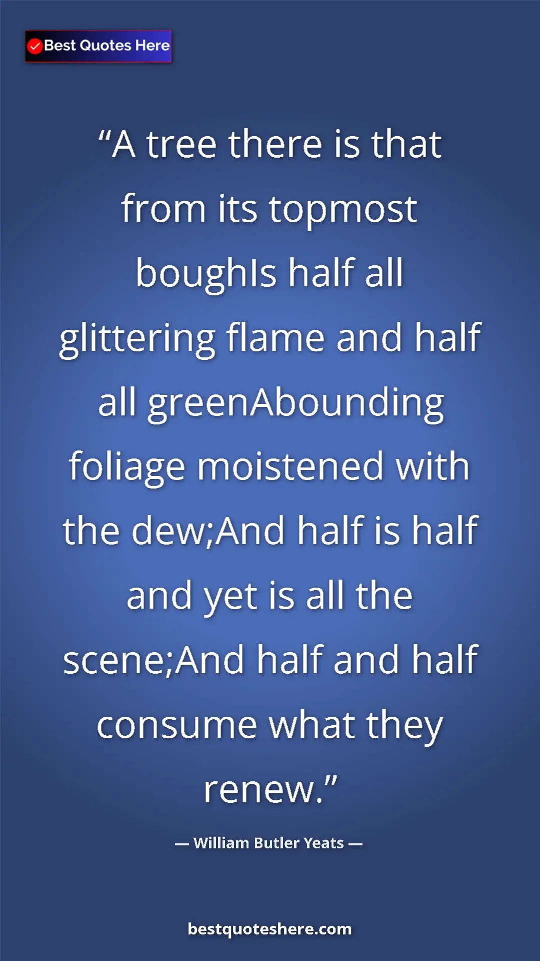 Pinterest quote poster by William Butler Yeats: "A tree there is that from its topmost boughIs half all..."
