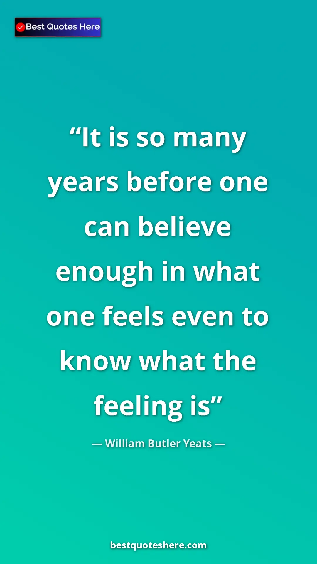 William Butler Yeats Quote Card: "It is so many years before one can believe enough in what..." Pinterest quote poster by William Butler Yeats: "It is so many years before one can believe enough in what..."