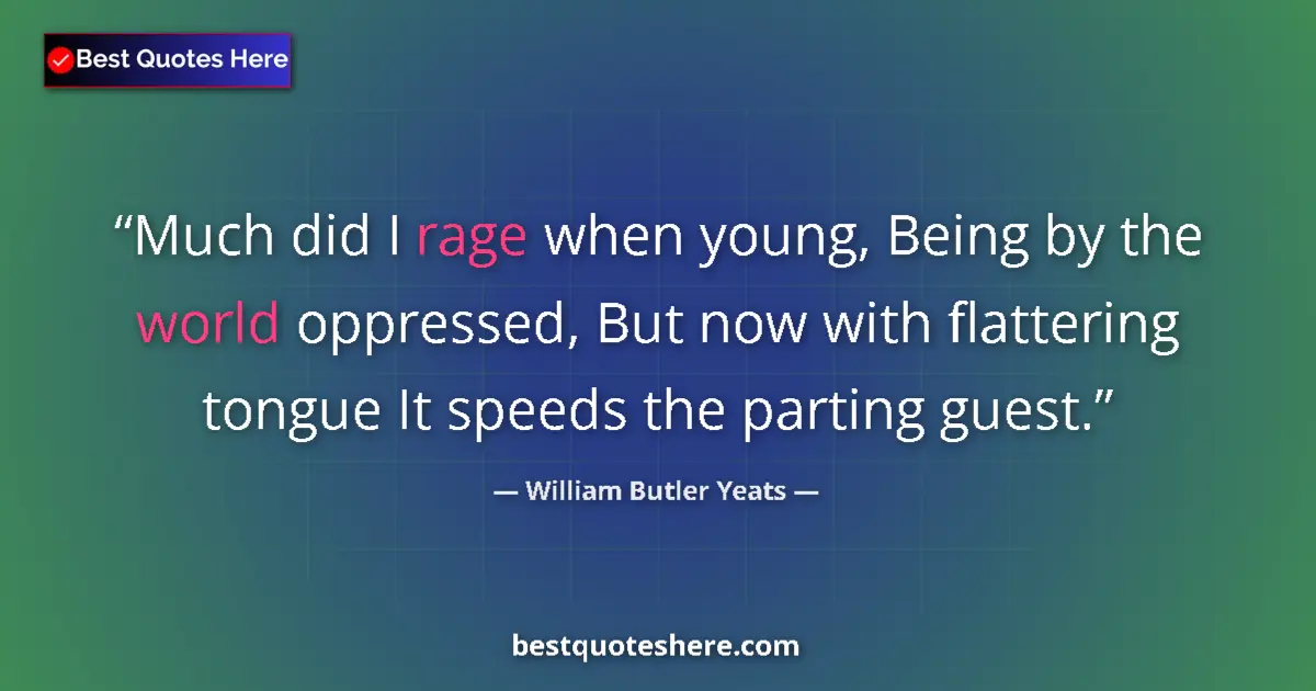 Quote by William Butler Yeats: Much did I rage when young, Being by the world opp