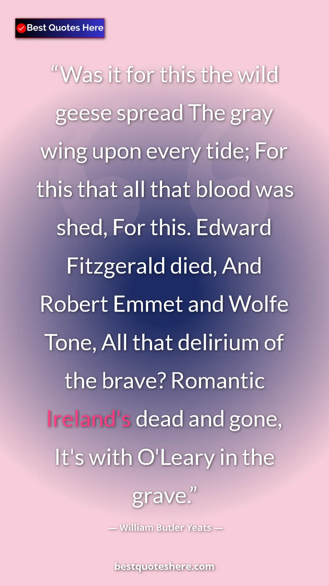 Pinterest quote poster by William Butler Yeats: "Was it for this the wild geese spread The gray wing upon..."