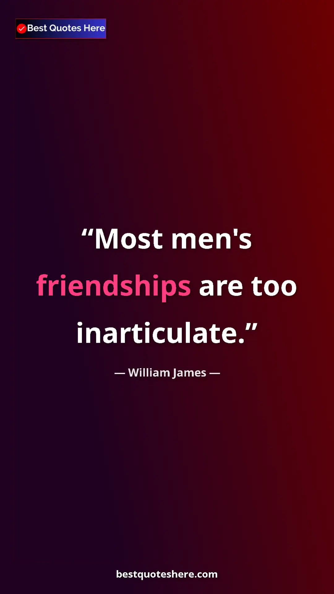 Pinterest quote poster by William James: "Most men's friendships are too inarticulate."