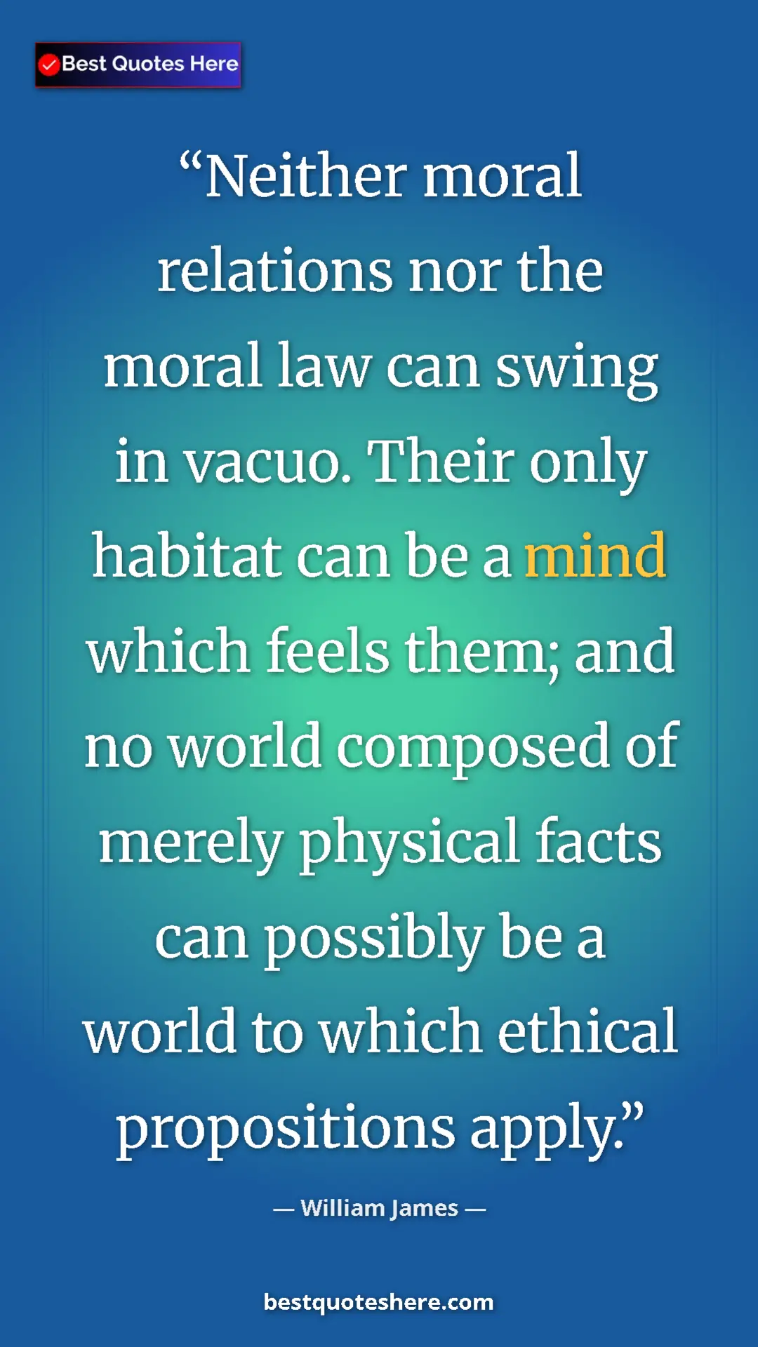 Pinterest quote poster by William James: "Neither moral relations nor the moral law can swing in..."