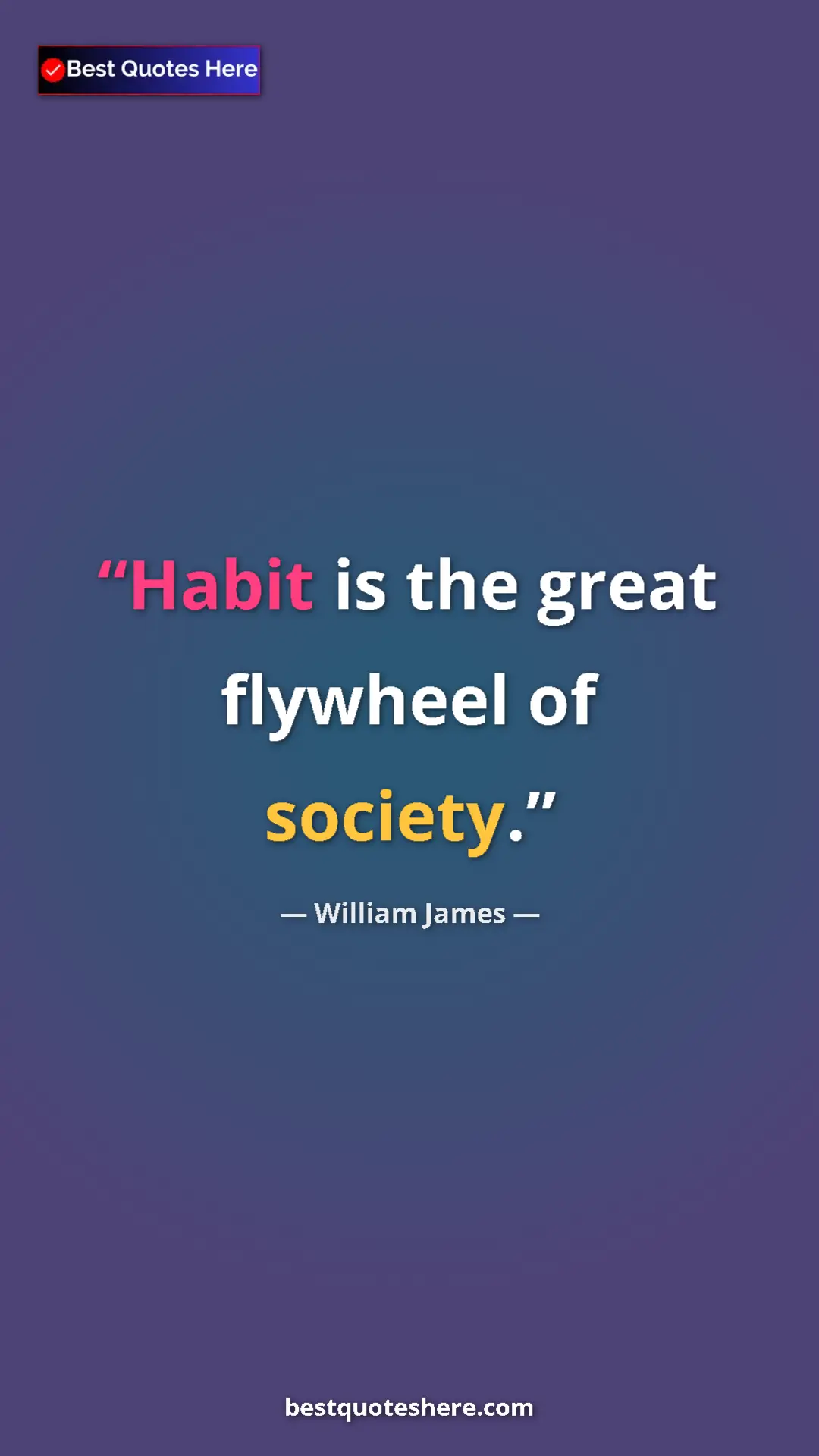 Pinterest quote poster by William James: "Habit is the great flywheel of society."