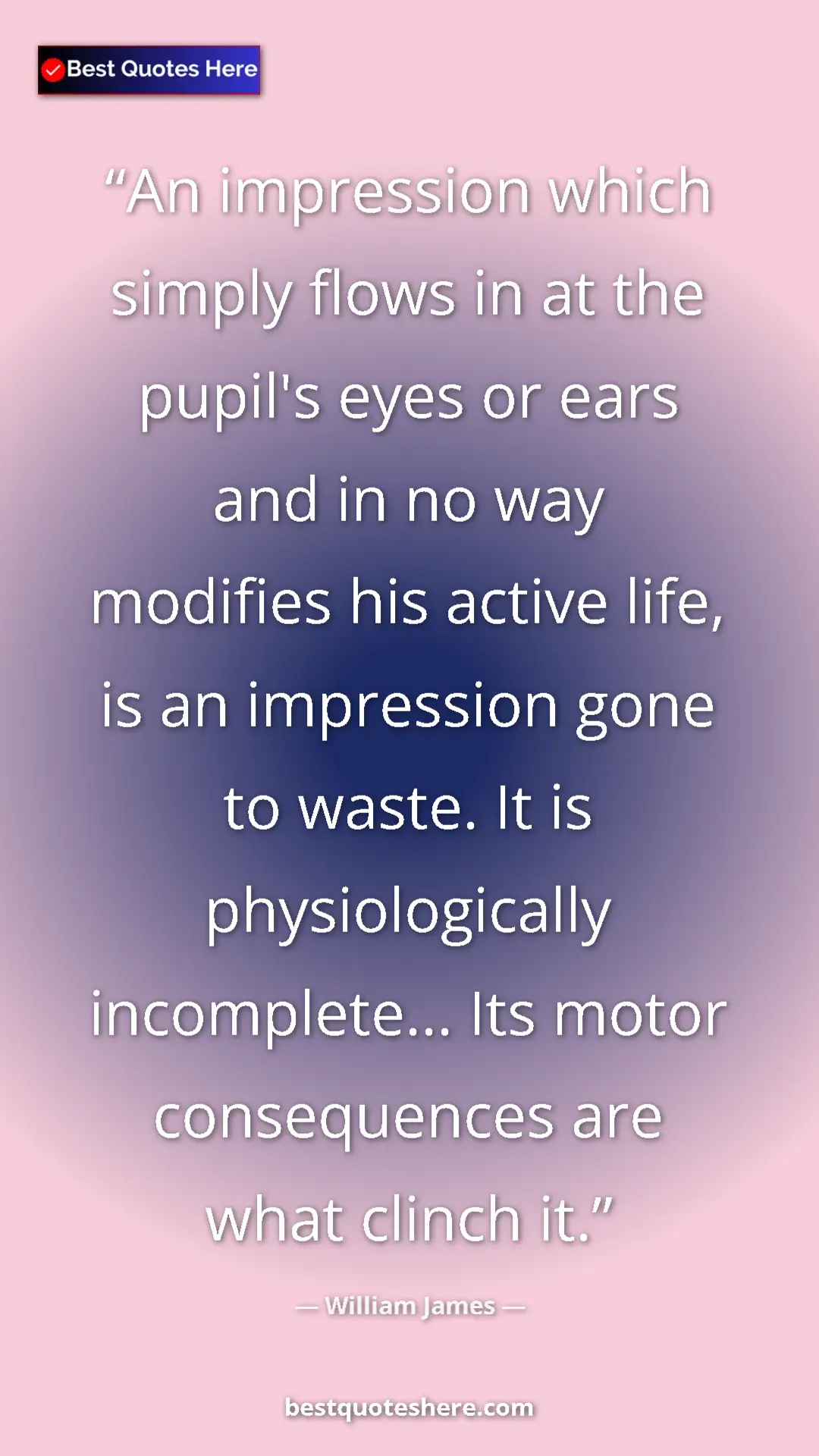 Pinterest quote poster by William James: "An impression which simply flows in at the pupil's eyes or..."