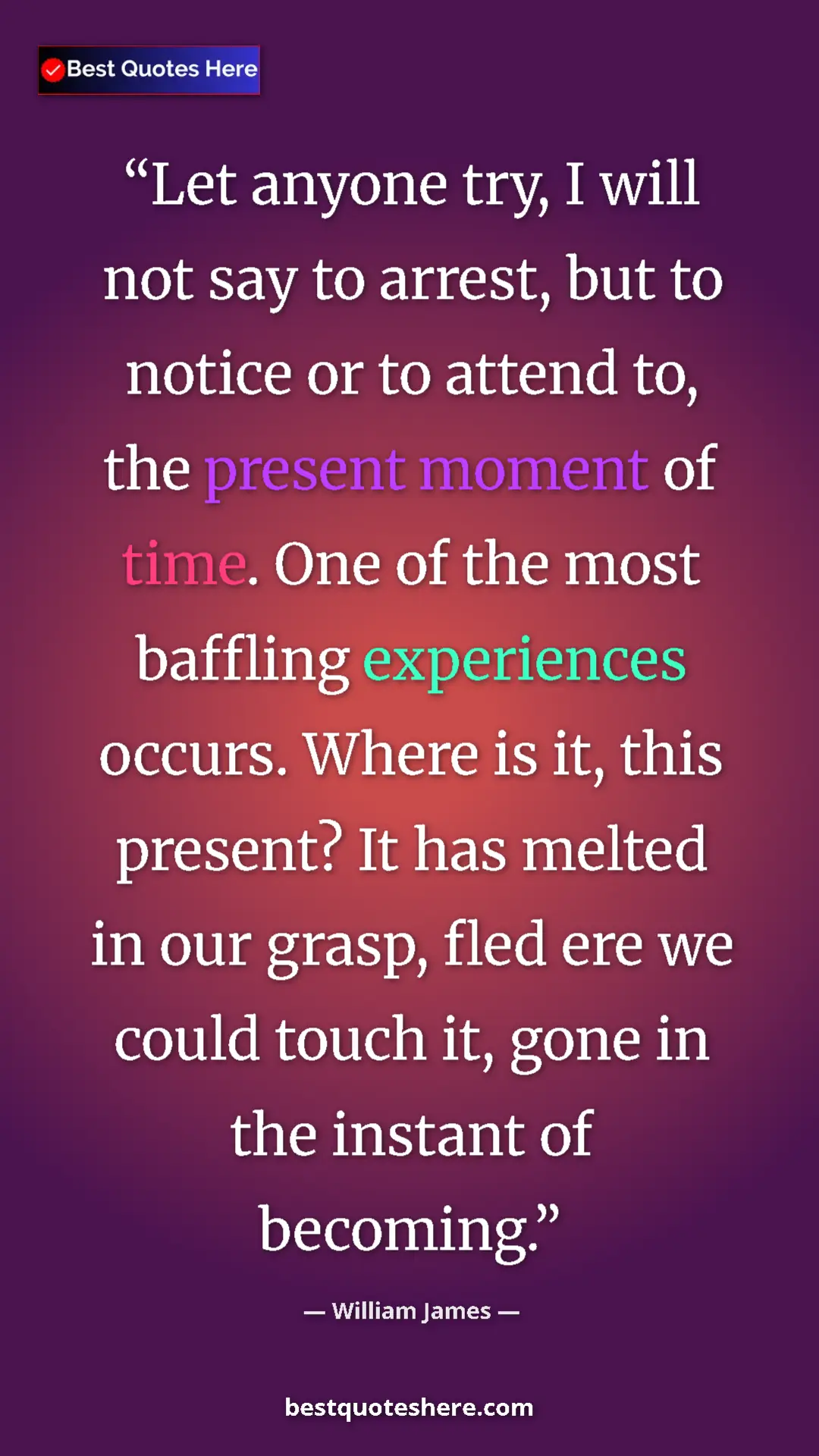 William James Quote Card: "Let anyone try, I will not say to arrest, but to notice or..." Pinterest quote poster by William James: "Let anyone try, I will not say to arrest, but to notice or..."