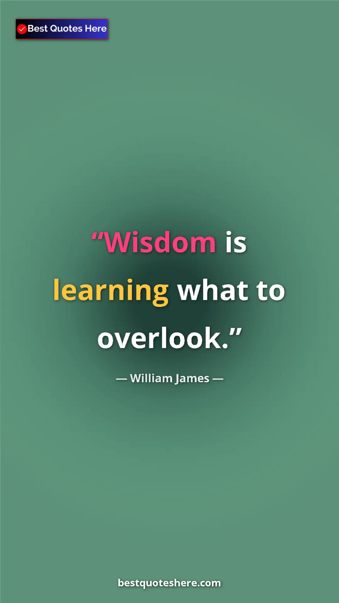 William James Quote Card: "Wisdom is learning what to overlook." Pinterest quote poster by William James: "Wisdom is learning what to overlook."