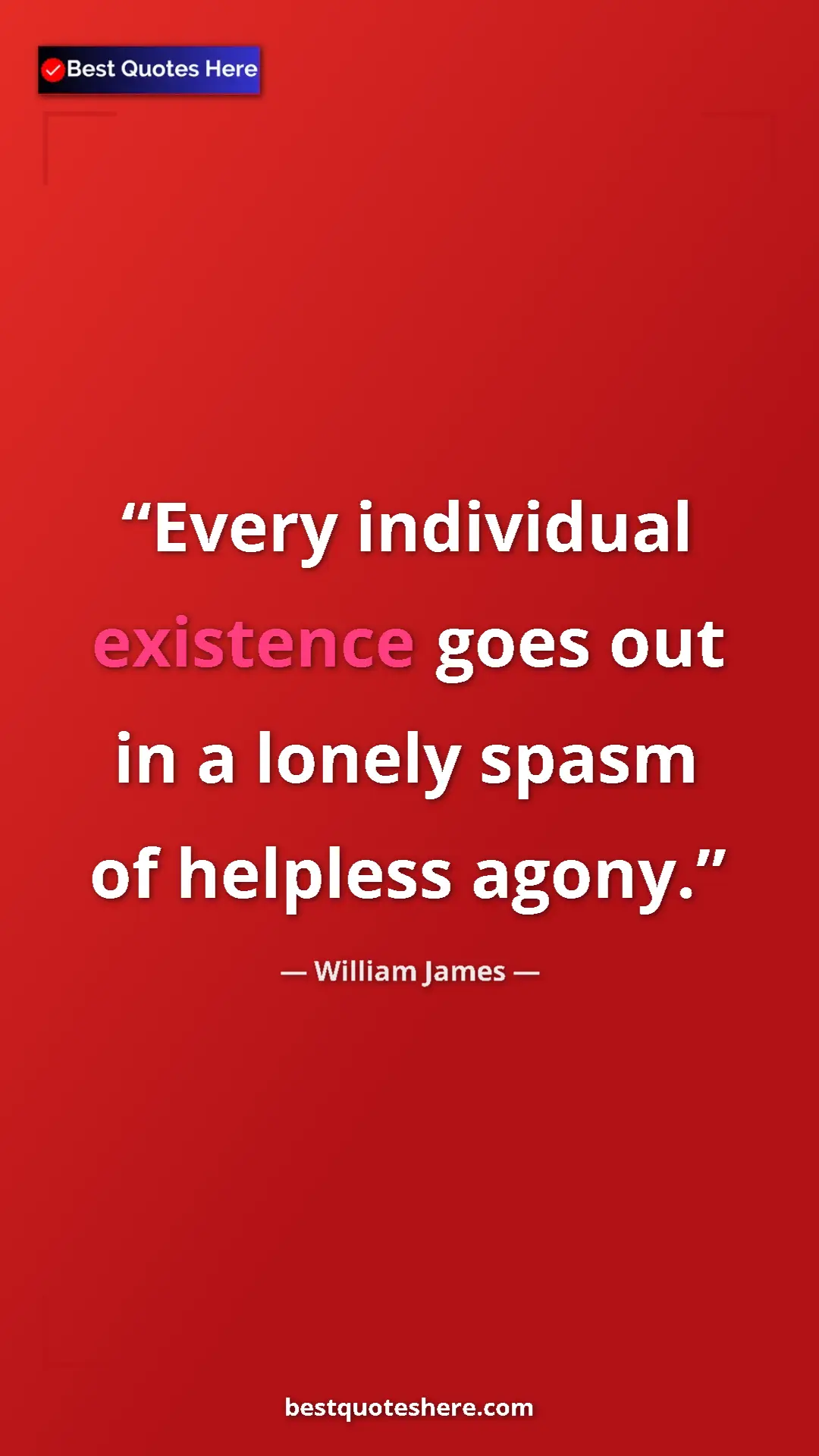 William James Quote Card: "Every individual existence goes out in a lonely spasm of hel" Pinterest quote poster by William James: "Every individual existence goes out in a lonely spasm of hel"