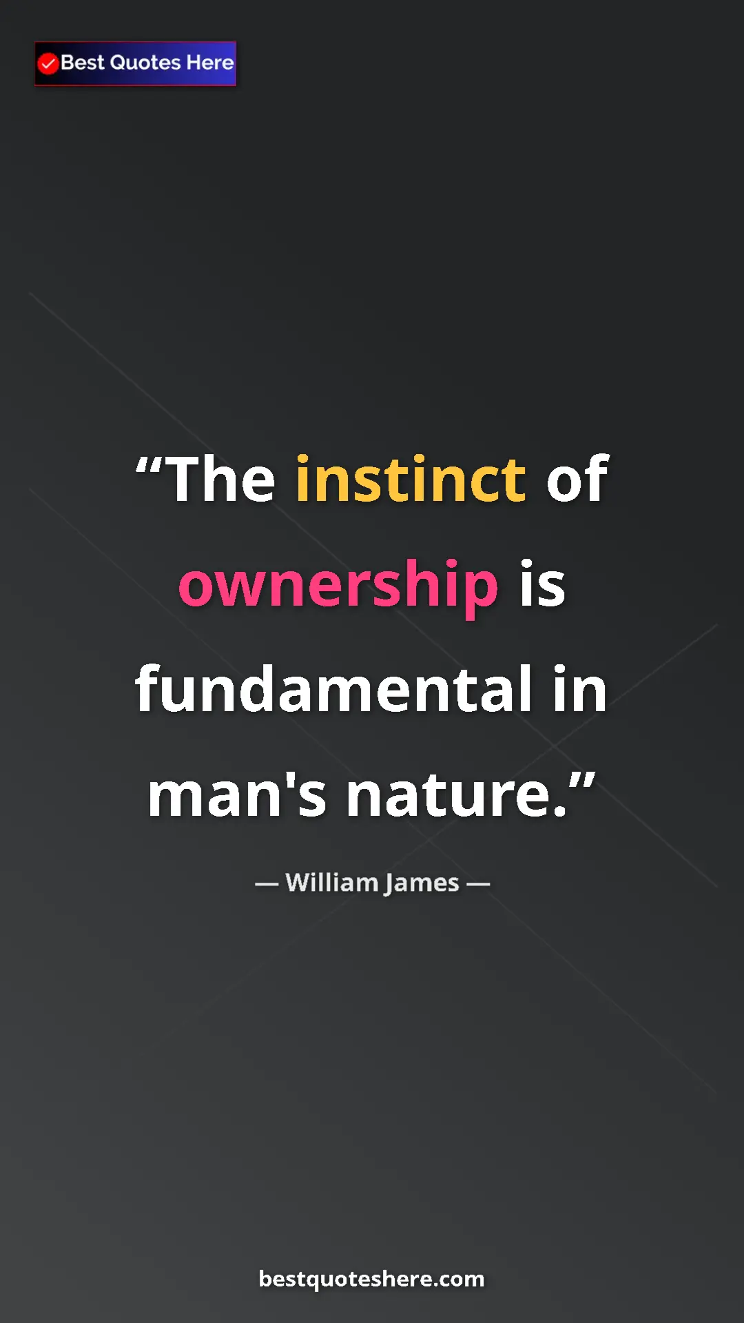 Pinterest quote poster by William James: "The instinct of ownership is fundamental in man's nature."