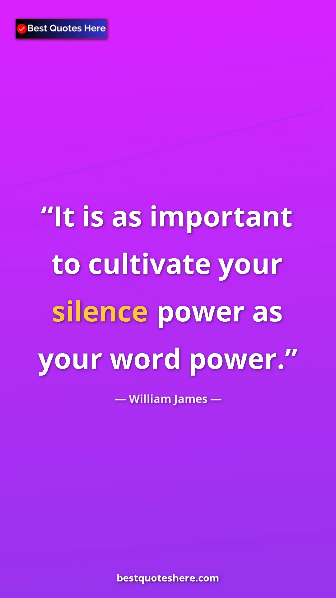 Pinterest quote poster by William James: "It is as important to cultivate your silence power as your..."