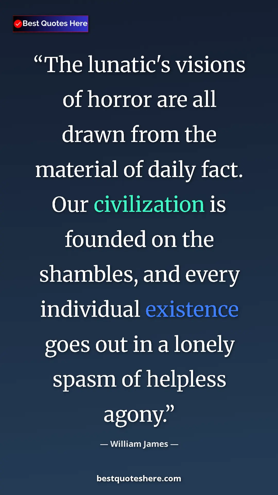 Pinterest quote poster by William James: "The lunatic's visions of horror are all drawn from the..."