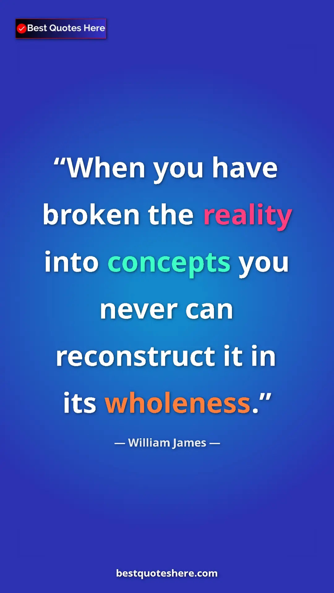 William James Quote Card: "When you have broken the reality into concepts you never..." Pinterest quote poster by William James: "When you have broken the reality into concepts you never..."