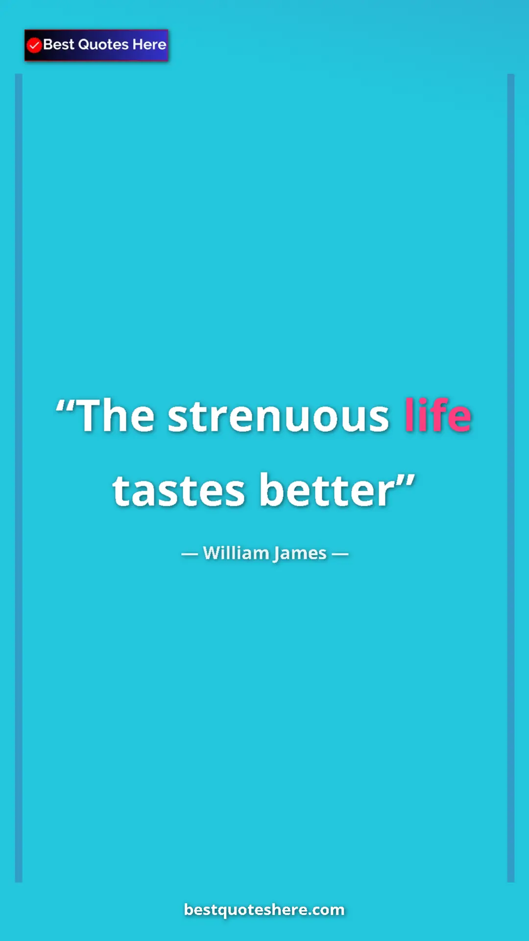 Pinterest quote poster by William James: "The strenuous life tastes better"