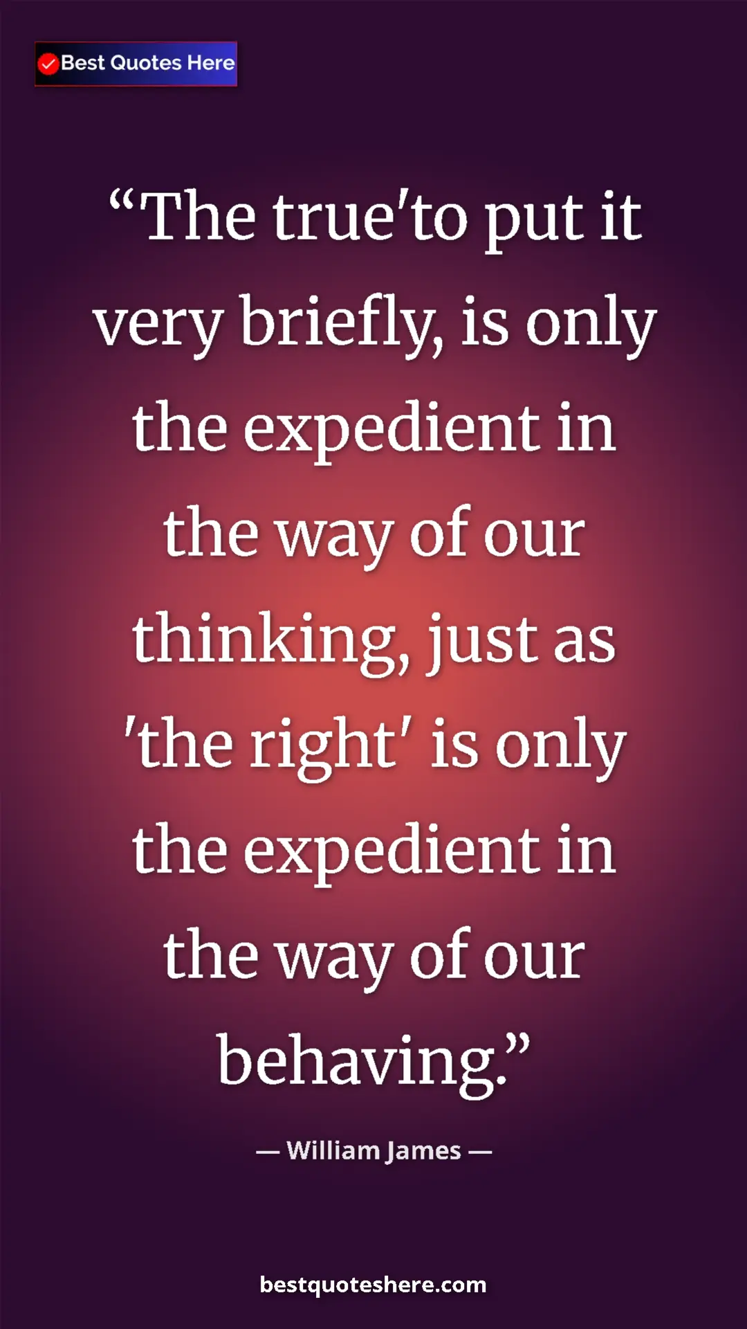 Pinterest quote poster by William James: "The true'to put it very briefly, is only the expedient in..."