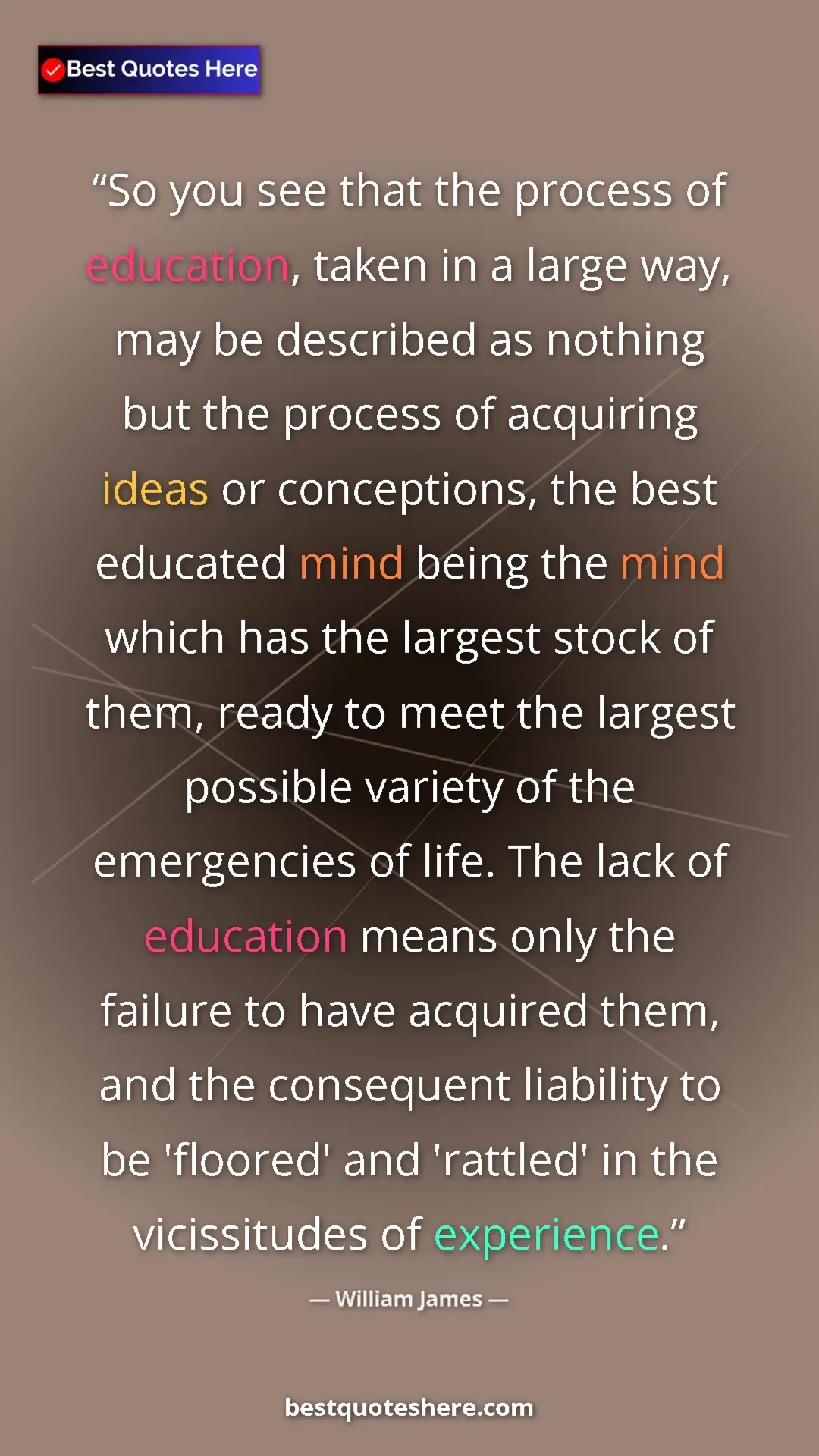 William James Quote Card: "So you see that the process of education, taken in a large w" Pinterest quote poster by William James: "So you see that the process of education, taken in a large w"