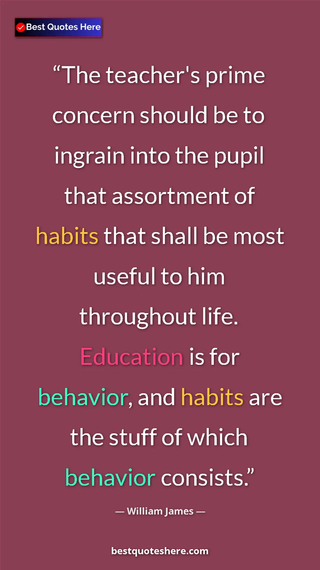 Pinterest quote poster by William James: "The teacher's prime concern should be to ingrain into the..."