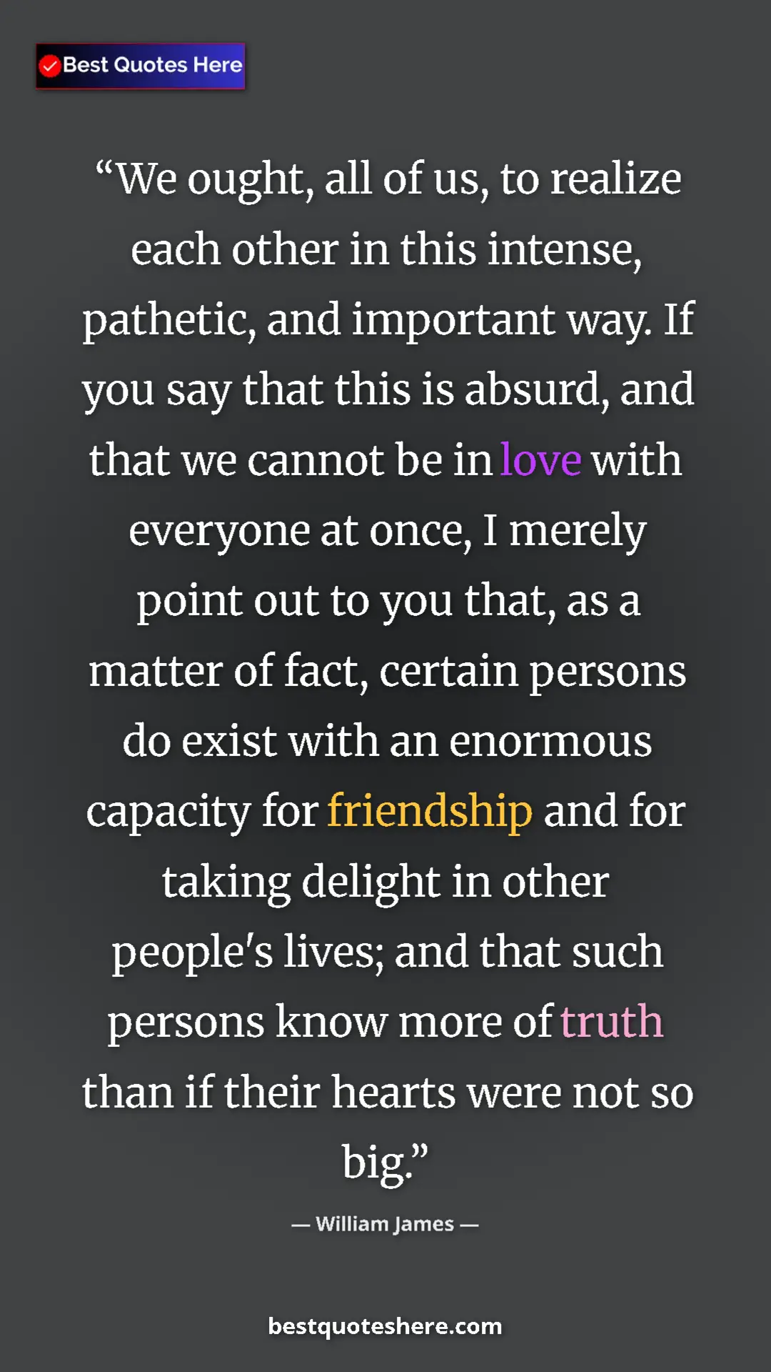 Pinterest quote poster by William James: "We ought, all of us, to realize each other in this intense,..."