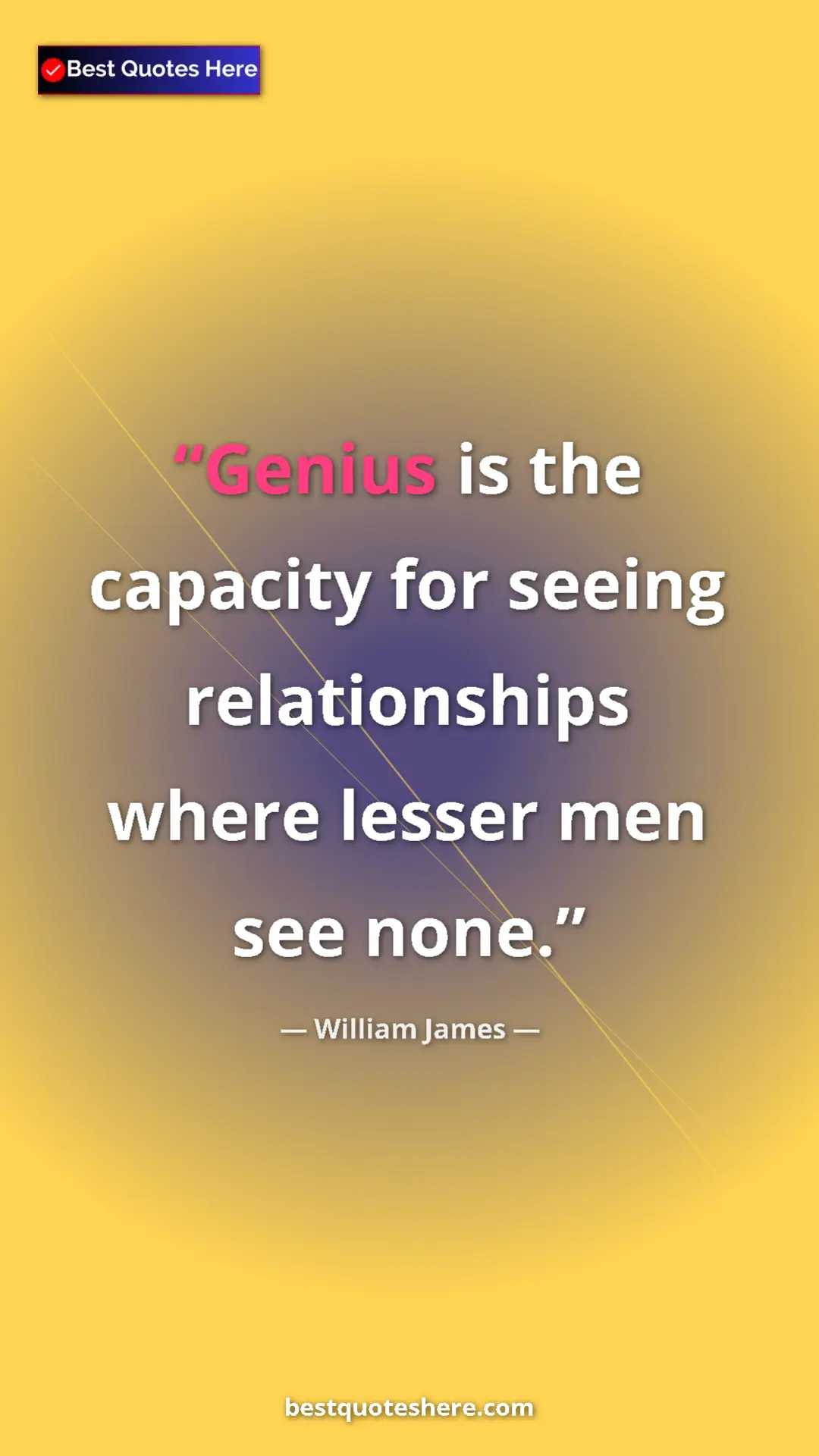 Pinterest quote poster by William James: "Genius is the capacity for seeing relationships where..."