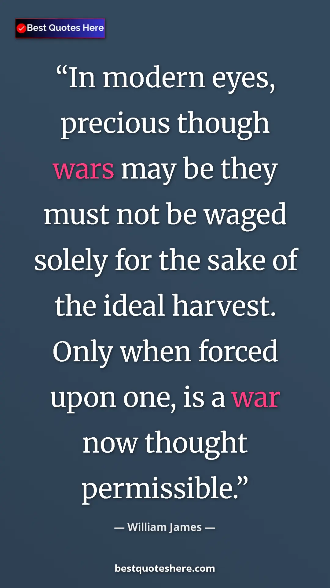 Pinterest quote poster by William James: "In modern eyes, precious though wars may be they must not..."