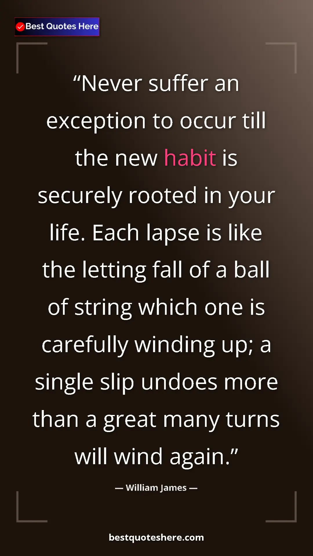 William James Quote Card: "Never suffer an exception to occur till the new habit is..." Pinterest quote poster by William James: "Never suffer an exception to occur till the new habit is..."