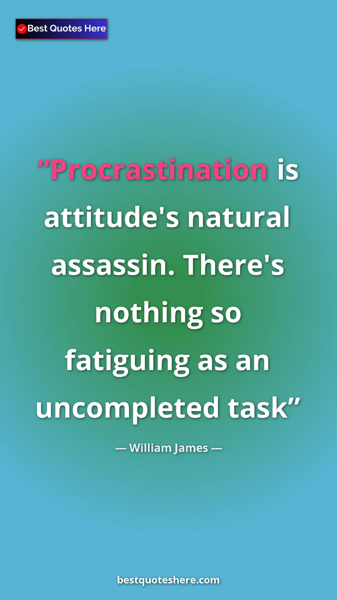 Pinterest quote poster by William James: "Procrastination is attitude's natural assassin. There's..."