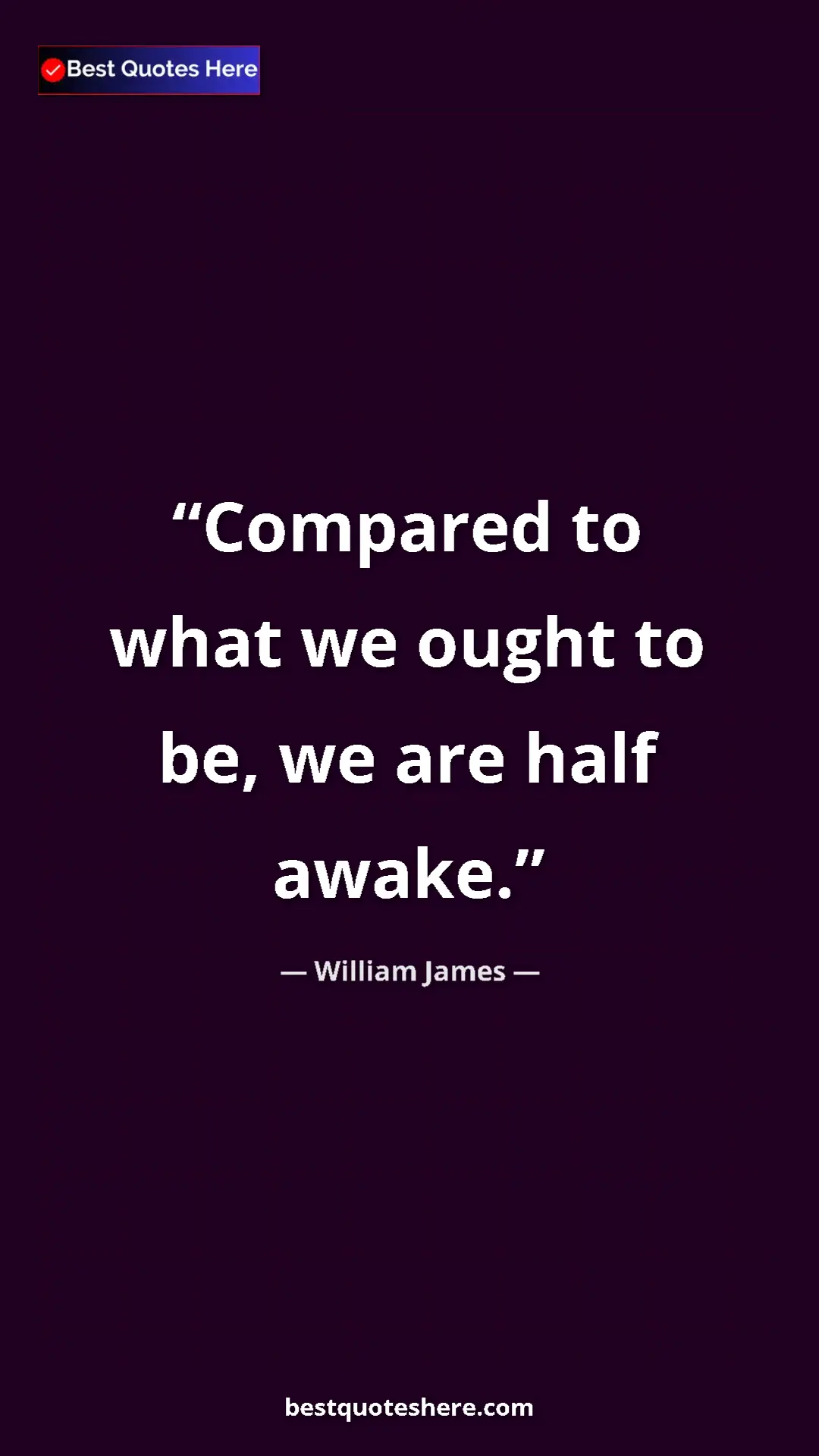 Pinterest quote poster by William James: "Compared to what we ought to be, we are half awake."