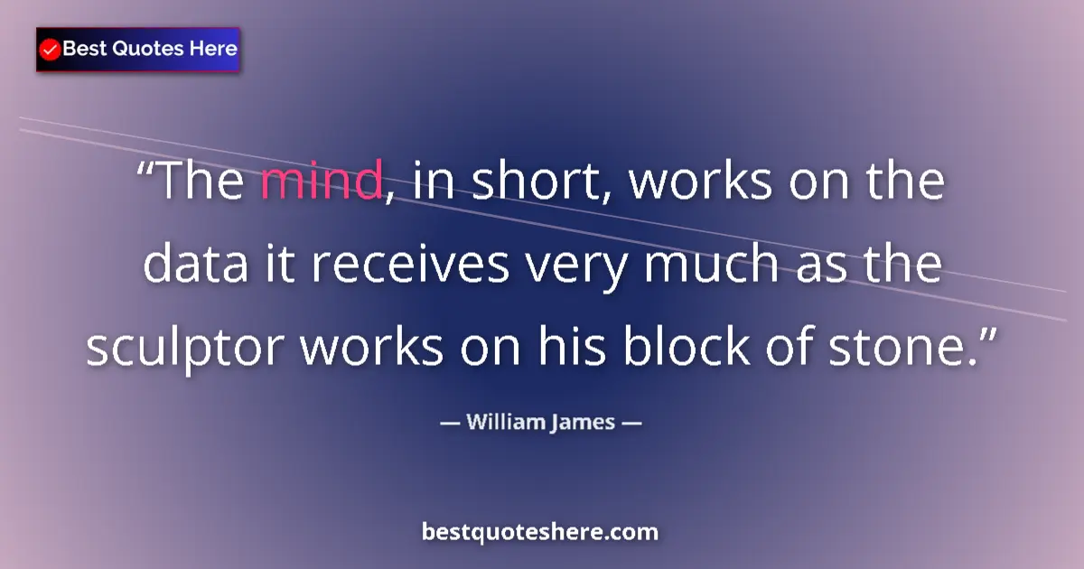 Quote by William James: The mind, in short, works on the data it receives very much as the sculptor works on his block of st...