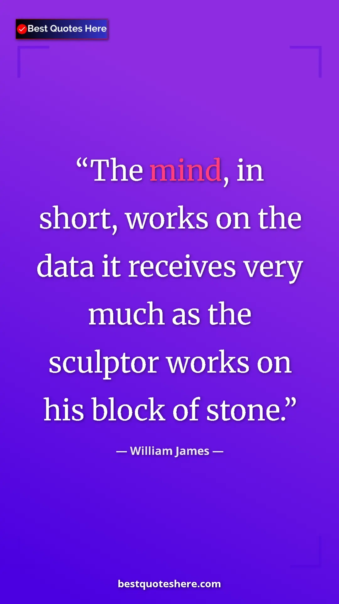 Pinterest quote poster by William James: "The mind, in short, works on the data it receives very much "