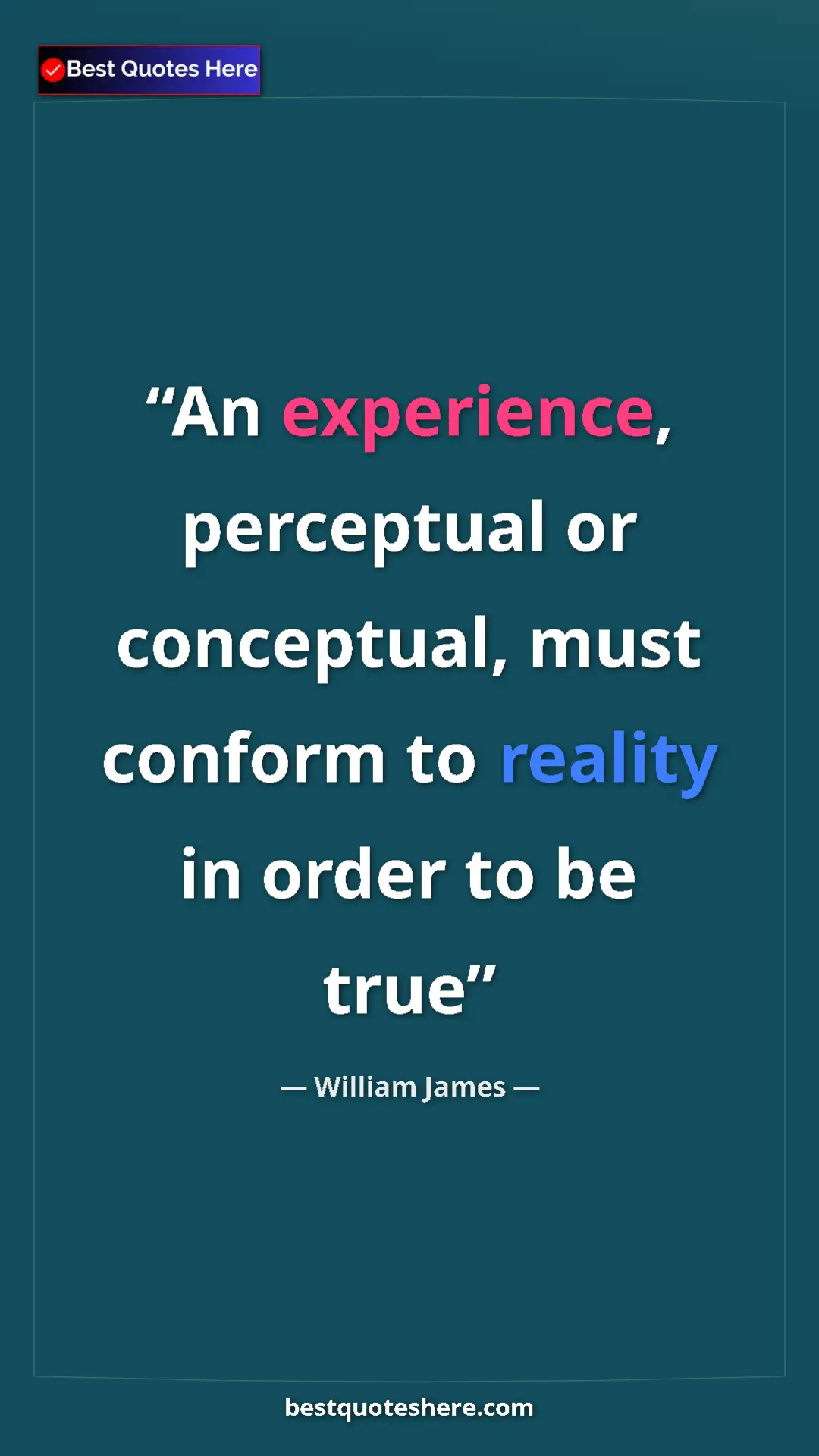 Pinterest quote poster by William James: "An experience, perceptual or conceptual, must conform to..."