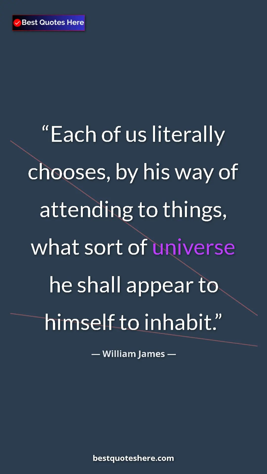 Pinterest quote poster by William James: "Each of us literally chooses, by his way of attending to..."
