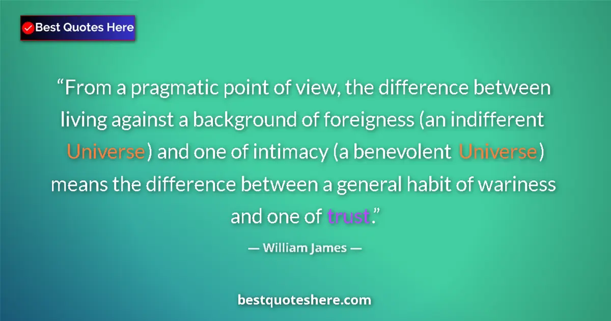 Quote by William James: From a pragmatic point of view, the difference between living against a background of foreigness (an...