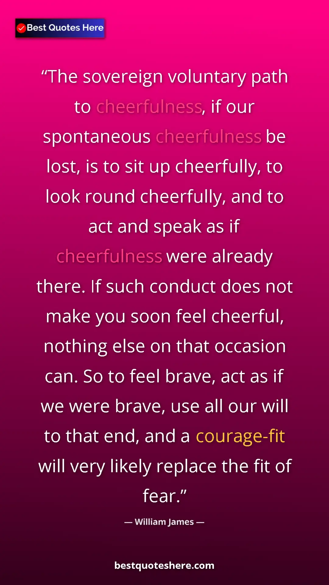 Pinterest quote poster by William James: "The sovereign voluntary path to cheerfulness, if our..."