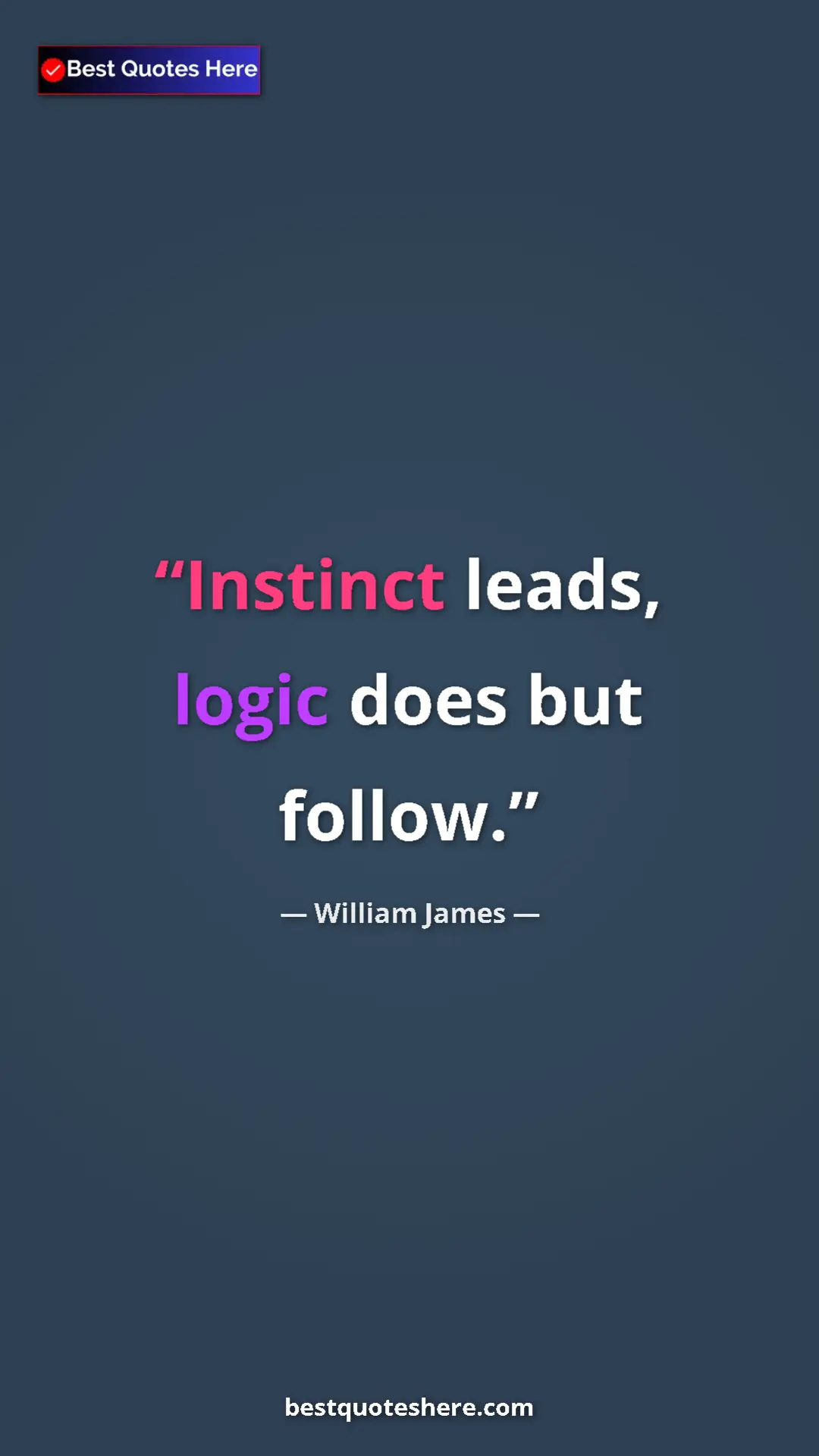 Pinterest quote poster by William James: "Instinct leads, logic does but follow."
