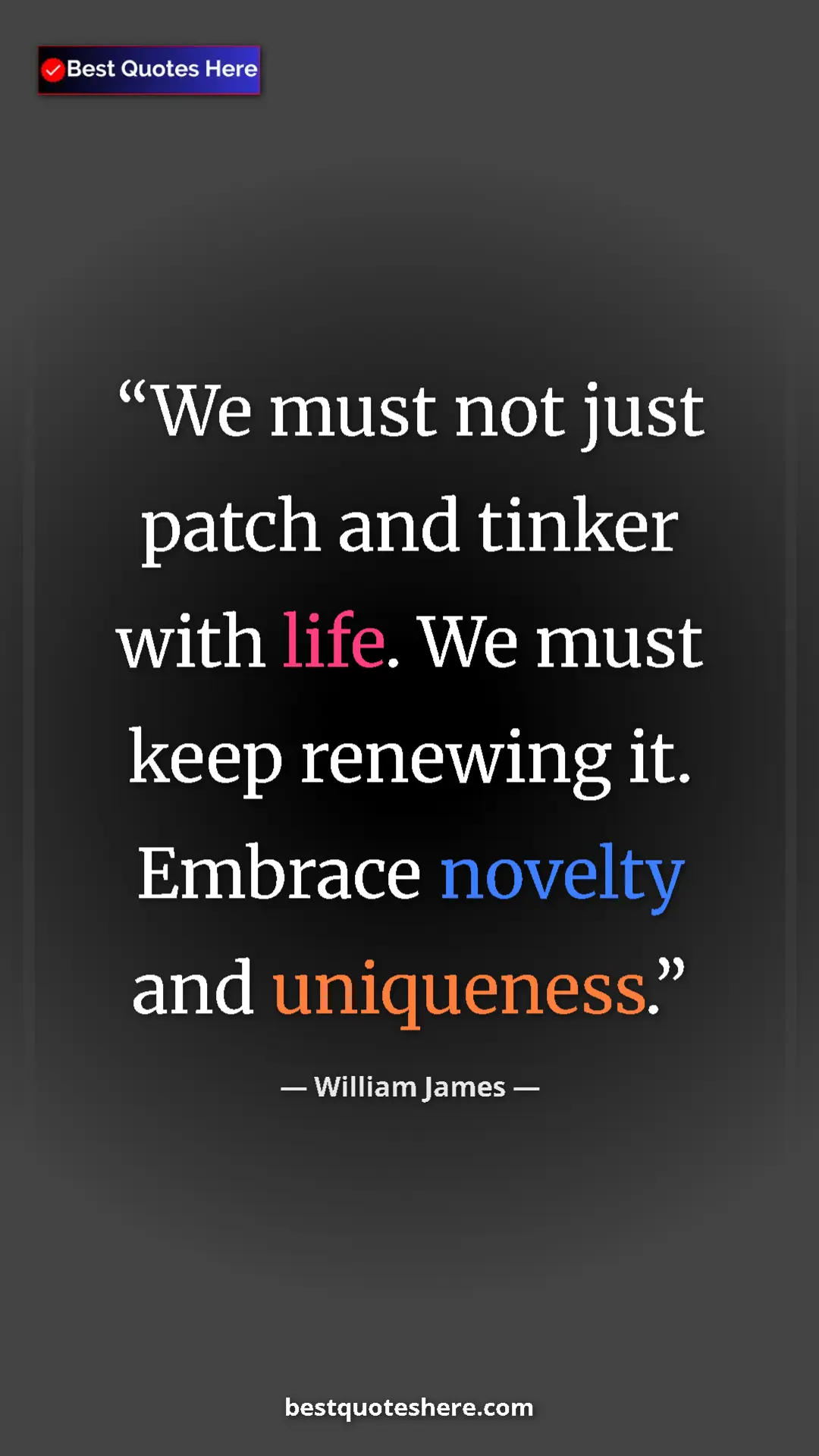 Pinterest quote poster by William James: "We must not just patch and tinker with life. We must keep..."