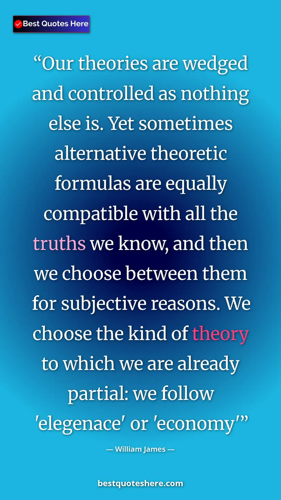Pinterest quote poster by William James: "Our theories are wedged and controlled as nothing else is...."